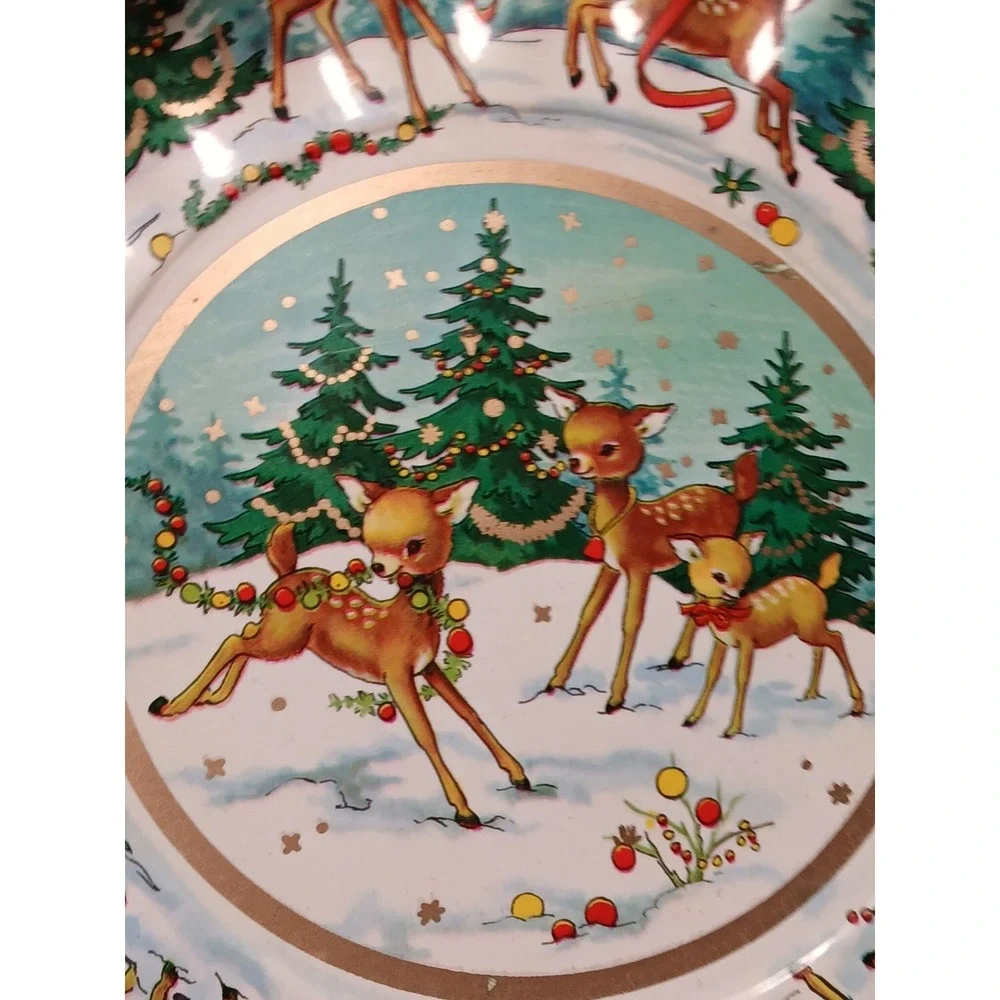 Vintage Deer Pixie Elf Turquoise Blue Plastic Serving Tray Bowl Christmas 60s